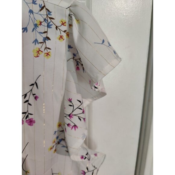 Sweet Rain Ivory Floral V-Neck Flutter-Sleeve Blouse Top 2X NWOT - Picture 3 of 7